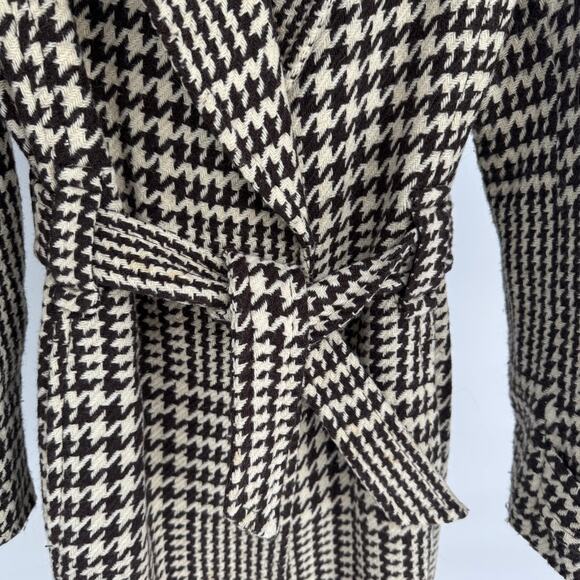 J Crew Vintage Wool Blend Brown Cream Houndstooth Plaid Trench Coat - Picture 4 of 9